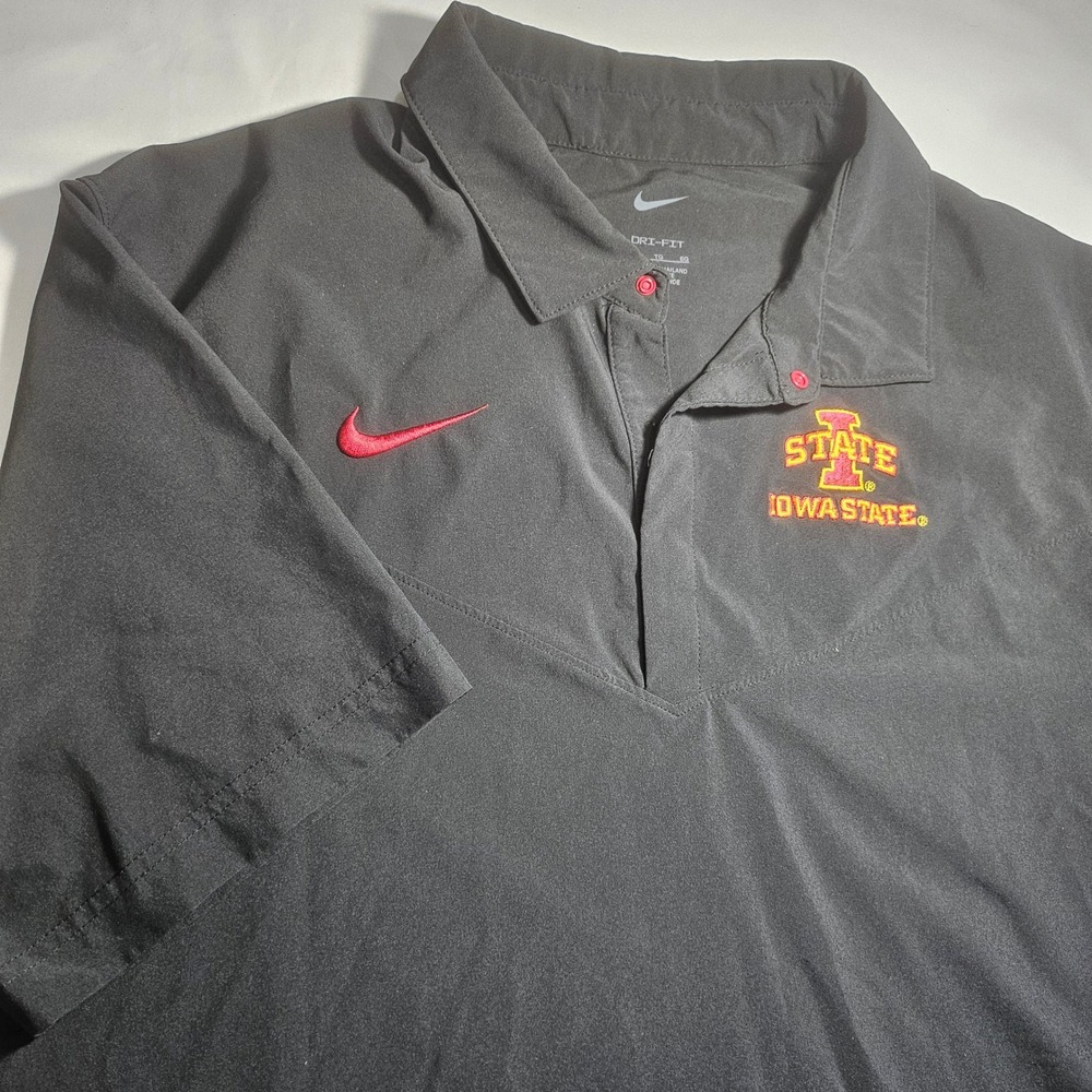 Nike Dri-FIT Iowa State Cyclones Polo Shirt Mens XL Black Red Snap Short Sleeve